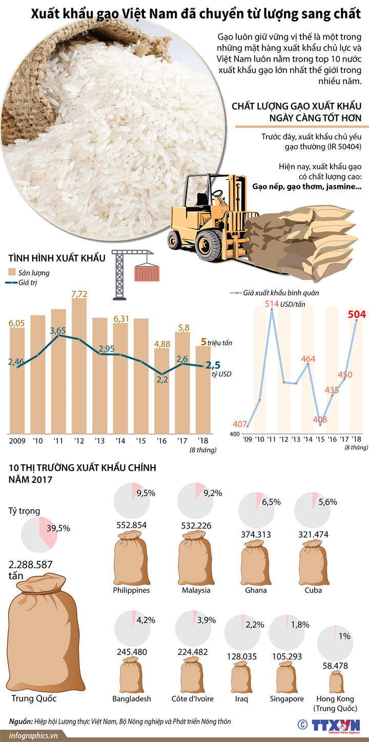 Xuất khẩu gạo Việt Nam đã chuyển từ lượng sang chất