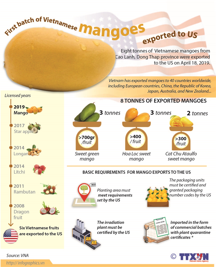 First batch of Vietnamese mangoes exported to US