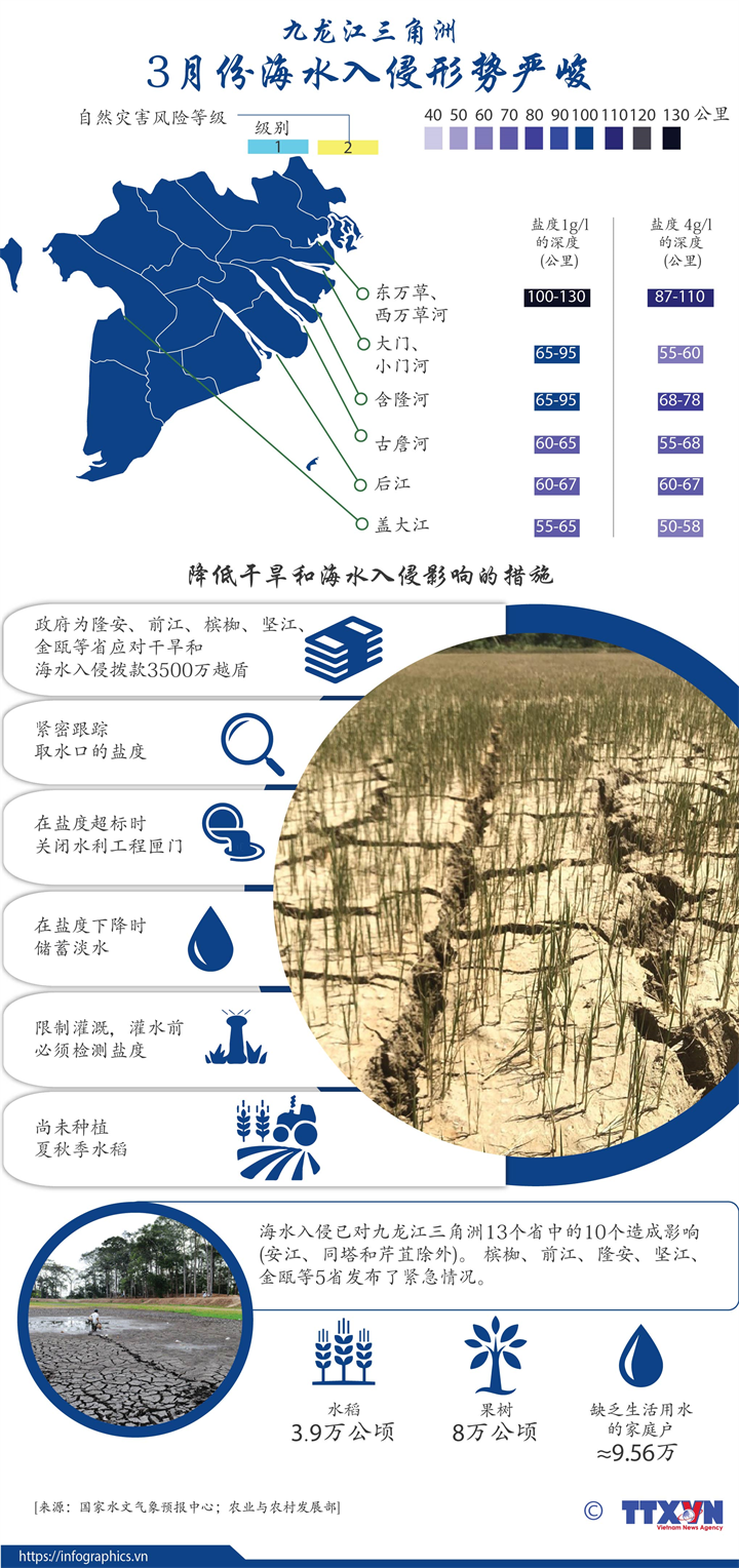 九龙江三角洲：3月份海水入侵形势严峻