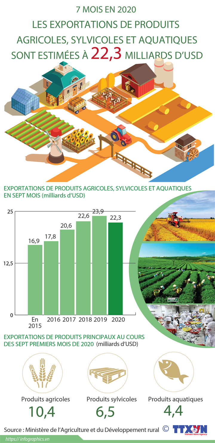 Les exportations de produits agricoles, sylvicoles et aquatiques estimées à 22,3 milliards de dollars en sept mois