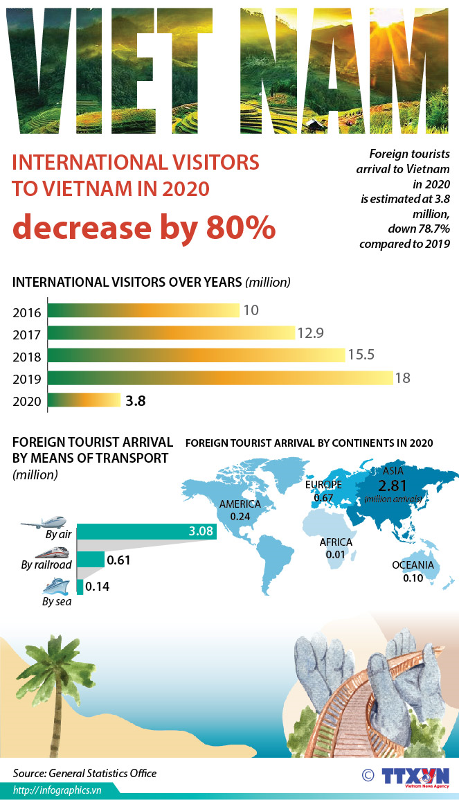 International visitors to Vietnam in 2020 decrease by 80%