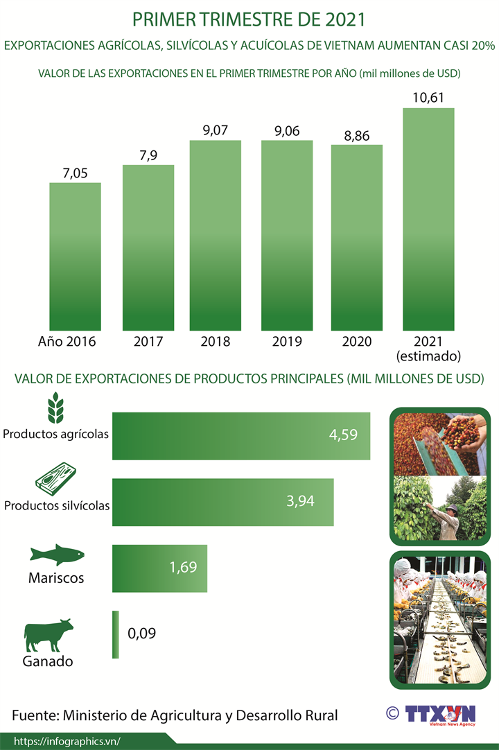 Exportaciones agrícolas, silvícolas y acuícolas de Vietnam aumentan casi 20 por ciento