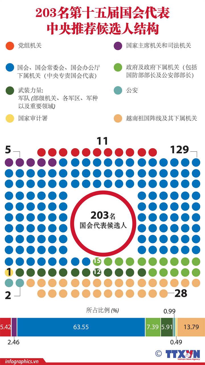 图表新闻：203名第十五届国会代表中央推荐候选人结构
