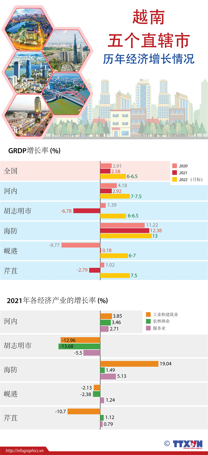 越南五个直辖市历年经济增长情况