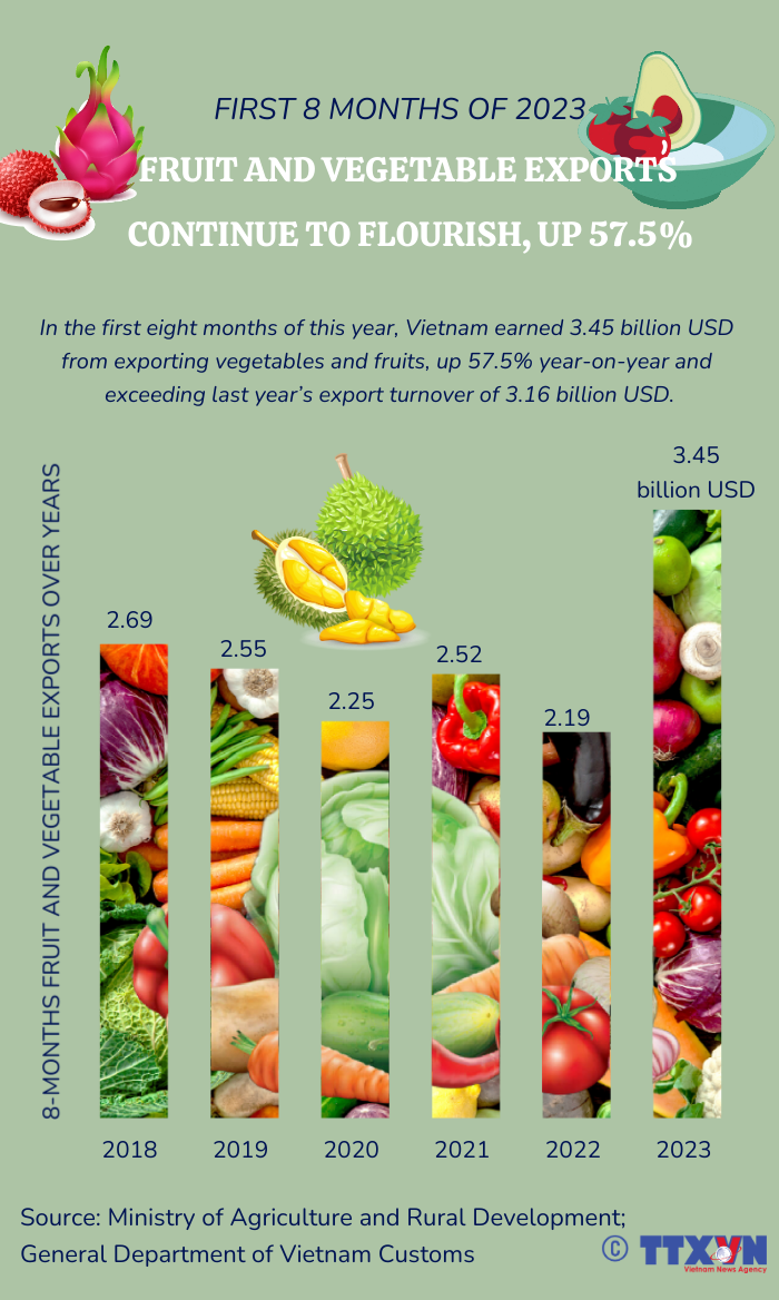 Fruit and vegetable exports continue to flourish, up 57.5%