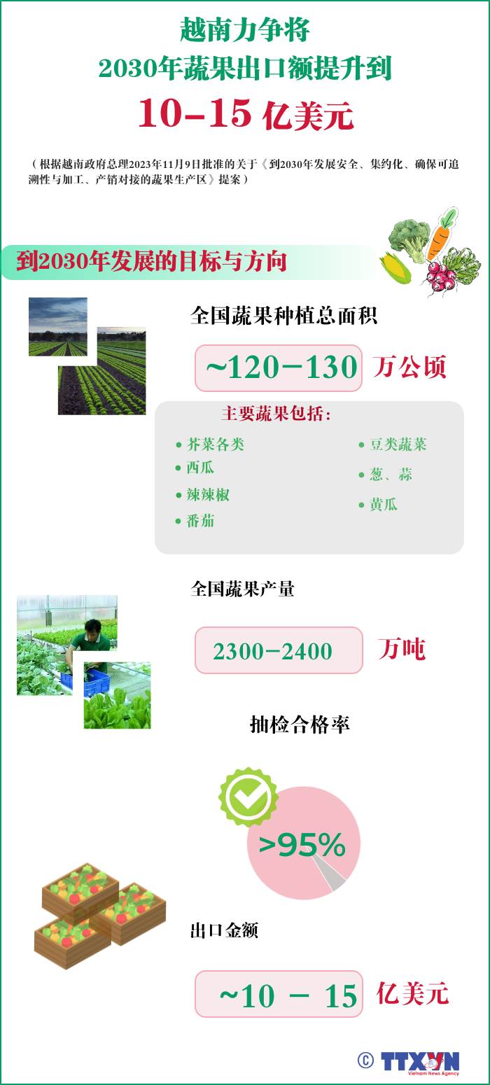 越南力争将 2030年蔬果出口额提升到10-15亿美元