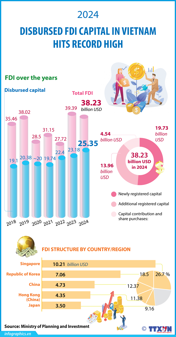 FDI disbursement in Vietnam in 2024 hits record high