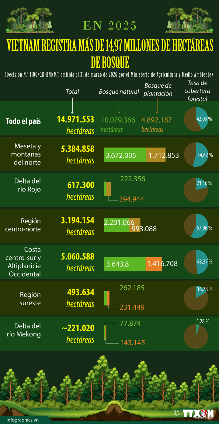 Vietnam registra más de 14,97 millones de hectáreas de bosque