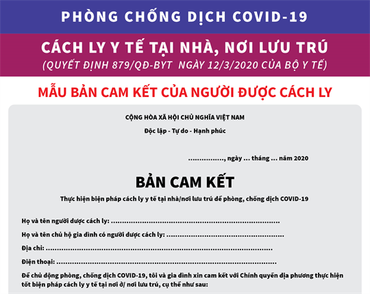 Mẫu bản cam kết thực hiện biện pháp cách ly y tế tại nhà/nơi lưu ...