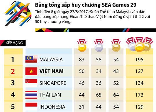 Bảng tổng sắp huy chương SEA Games 29