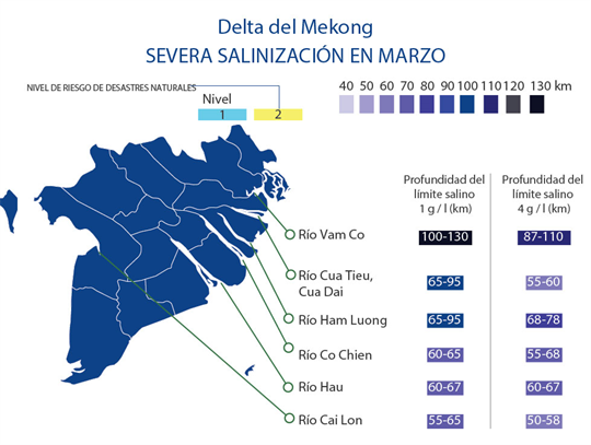 Delta del Mekong enfrenta su peor salinización en marzo