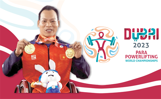 越南选手黎文功在2023年迪拜世界残疾人举重锦标赛上摘得桂冠