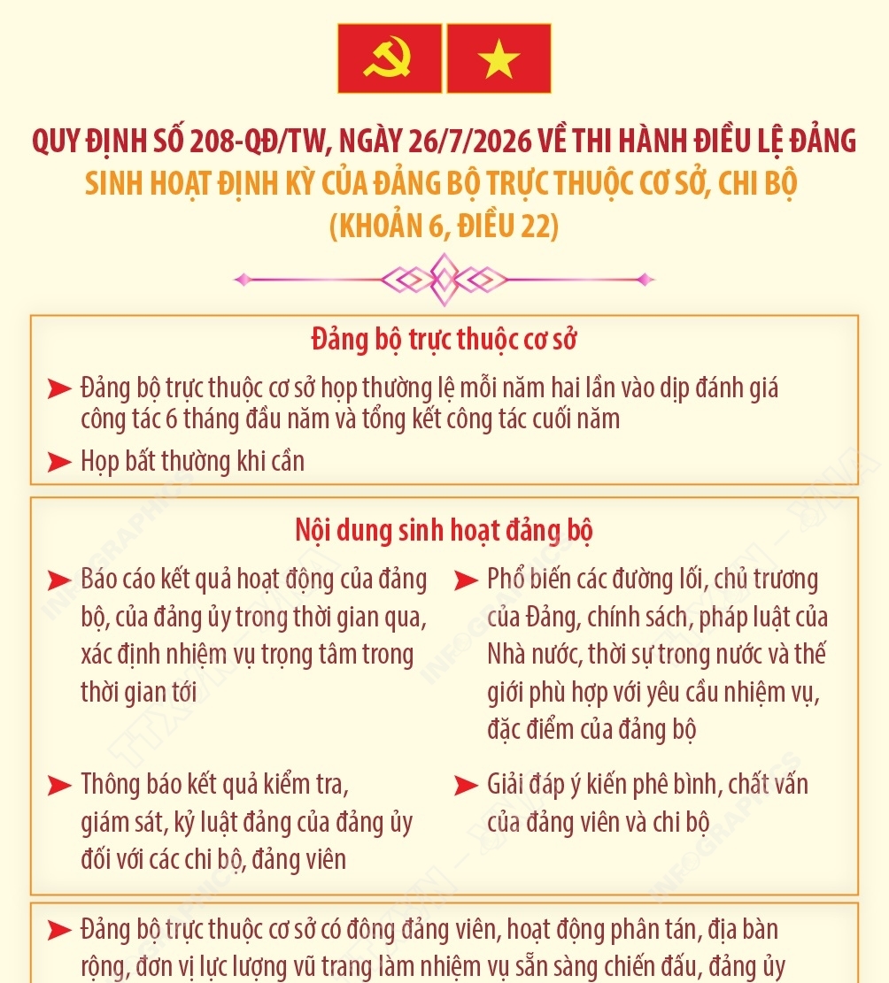 Quy định 208-QĐ/TW: Sinh hoạt định kỳ của đảng bộ trực thuộc cơ sở, chi bộ
