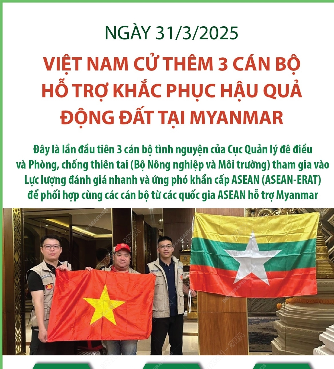 Ngày 31/3/2025: Việt Nam cử thêm 3 cán bộ hỗ trợ khắc phục hậu quả...