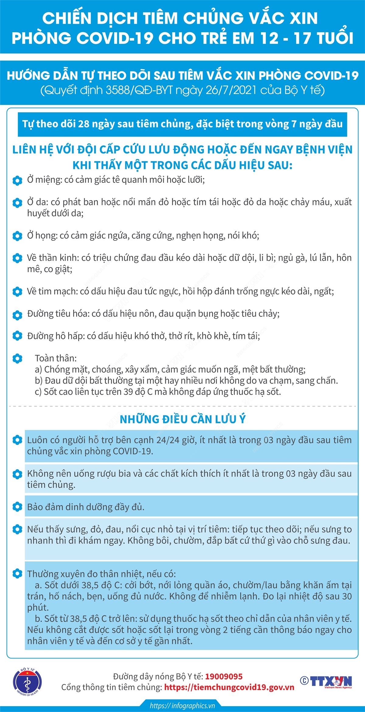 Hướng dẫn tự theo dõi sau tiêm vắc xin phòng COVID-19