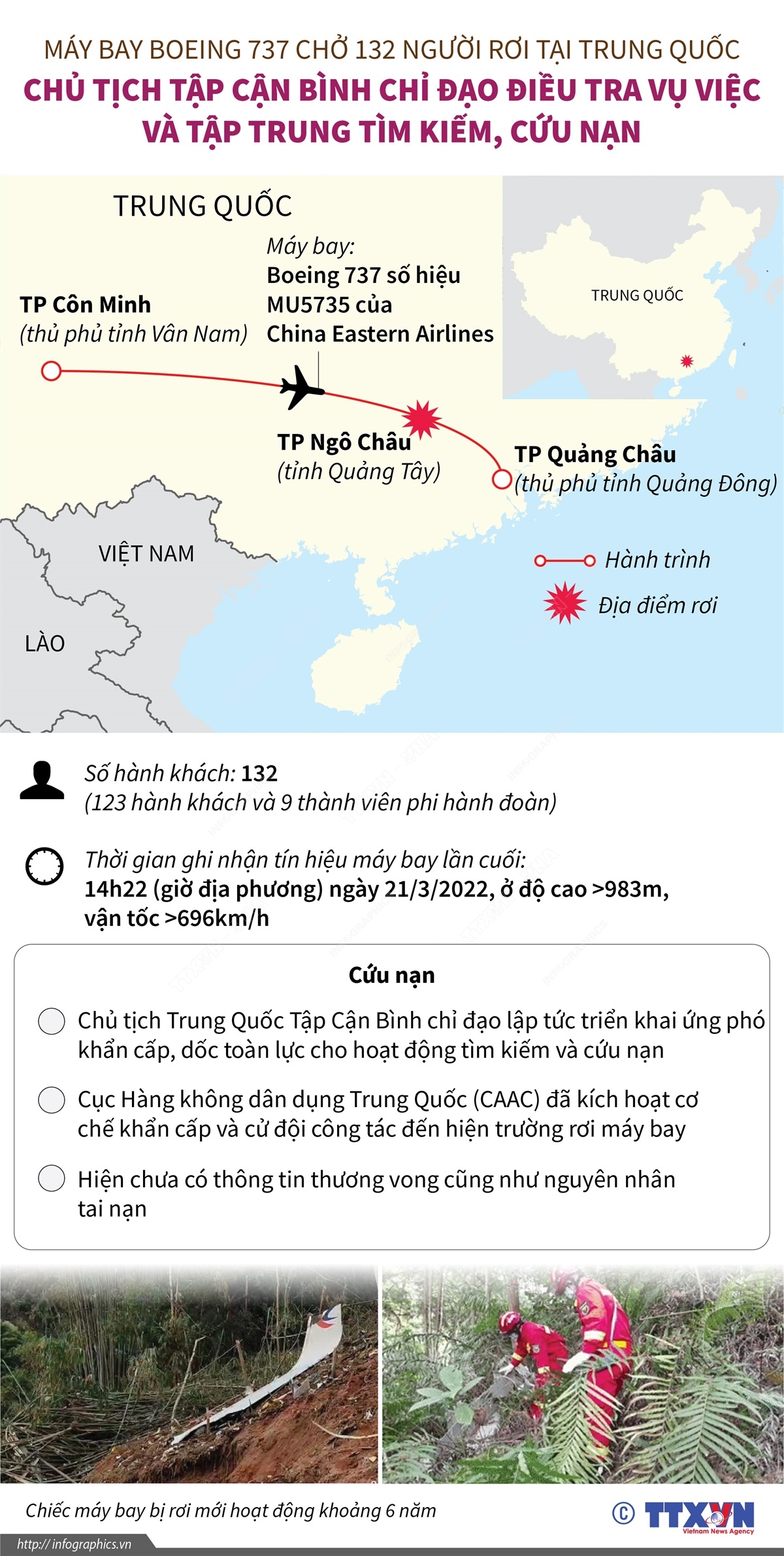 Vụ rơi máy bay ở Trung Quốc: Chủ tịch Tập Cận Binh chỉ đạo điều tra vụ việc và tập trung tìm kiếm, cứu nạn
