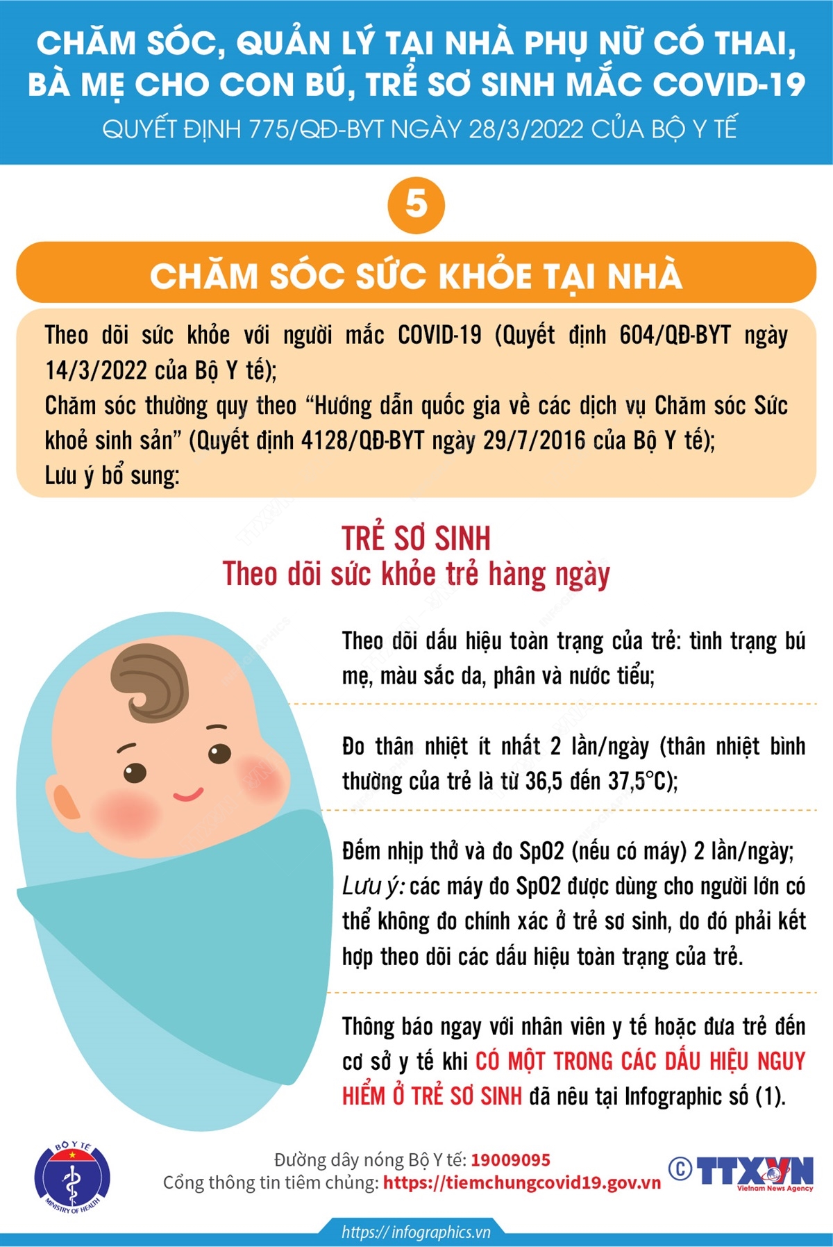 Theo dõi sức khỏe hàng ngày trẻ sơ sinh mắc COVID-19 tại nhà