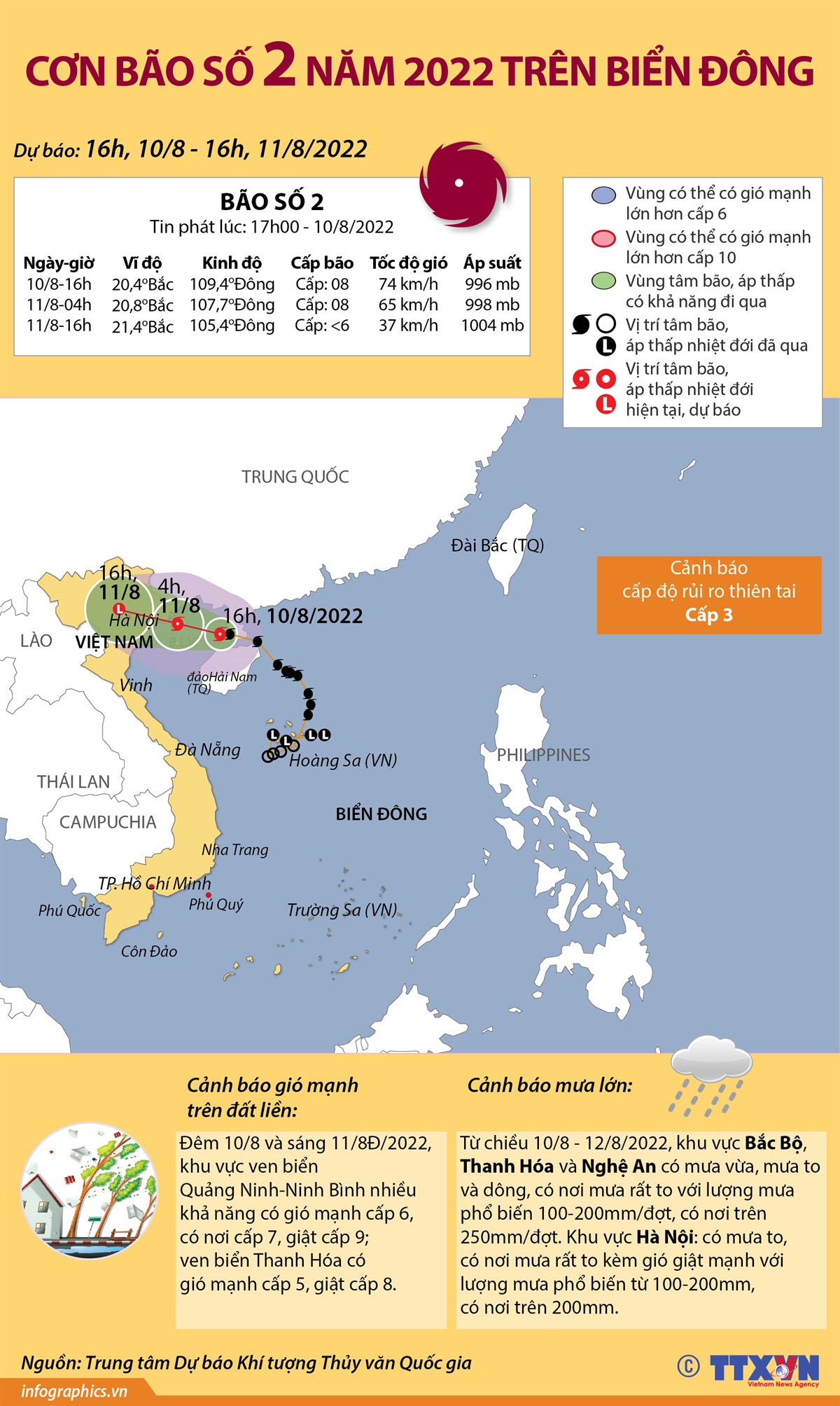 Đường đi của bão số 2 năm 2022 trên Biển Đông (Tin phát lúc 17h ngày 10/8/2022)