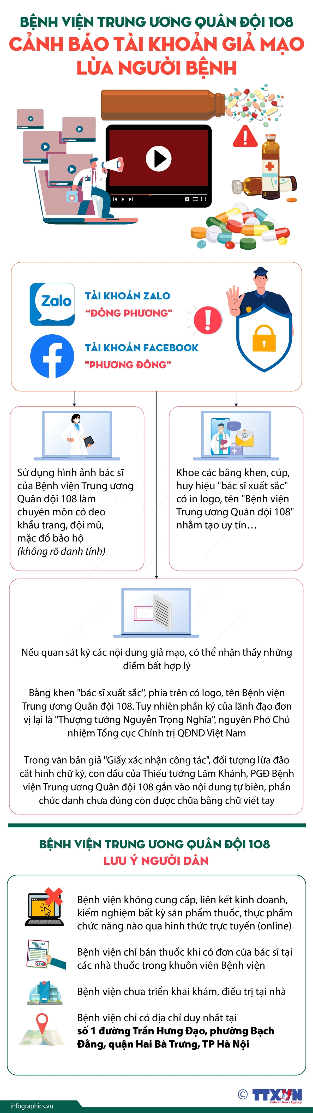 Bệnh viện Trung ương Quân đội 108 cảnh báo tài khoản giả mạo lừa người bệnh