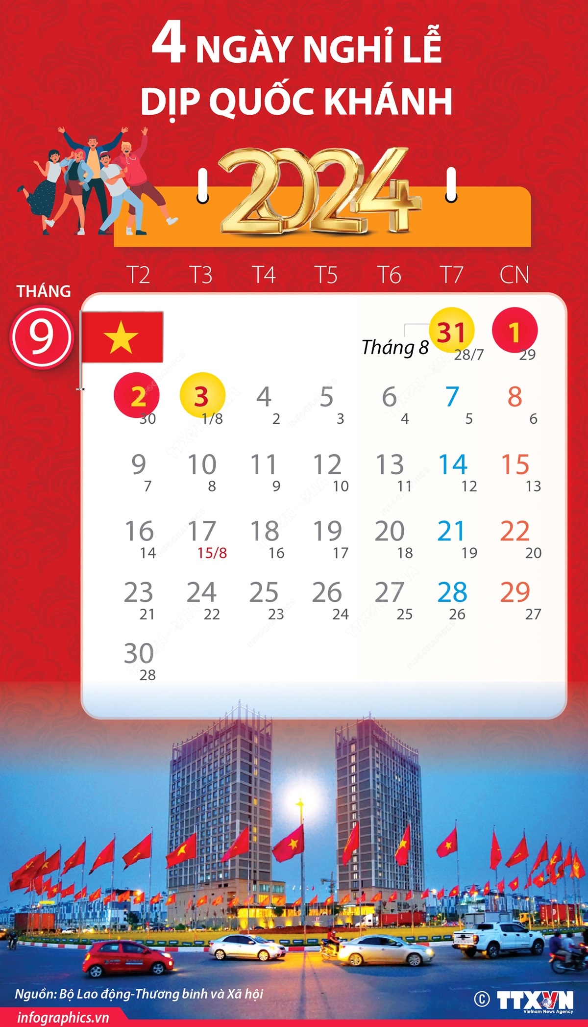 Lịch nghỉ lễ Quốc khánh năm 2024