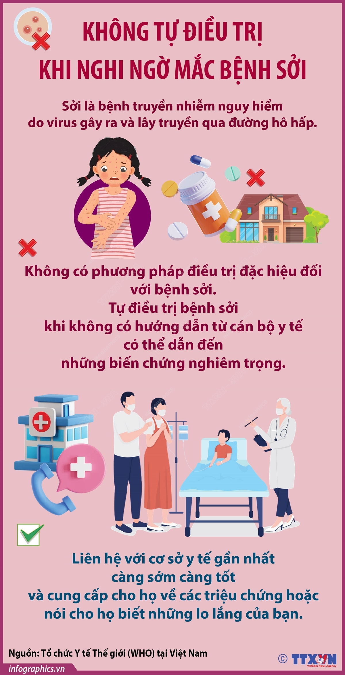 Không tự điều trị khi nghi ngờ mắc bệnh sởi