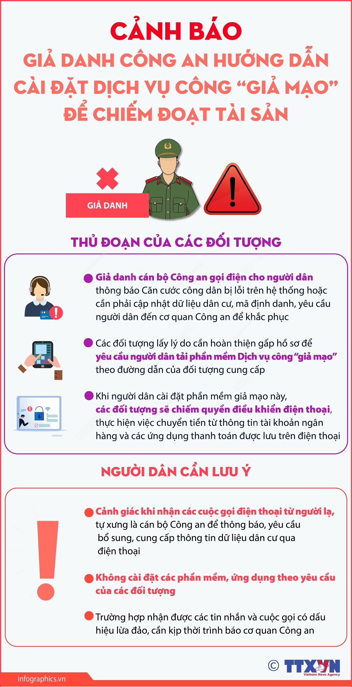 Cảnh báo giả danh Công an hướng dẫn cài đặt Dịch vụ công “giả mạo” để chiếm đoạt tài sản