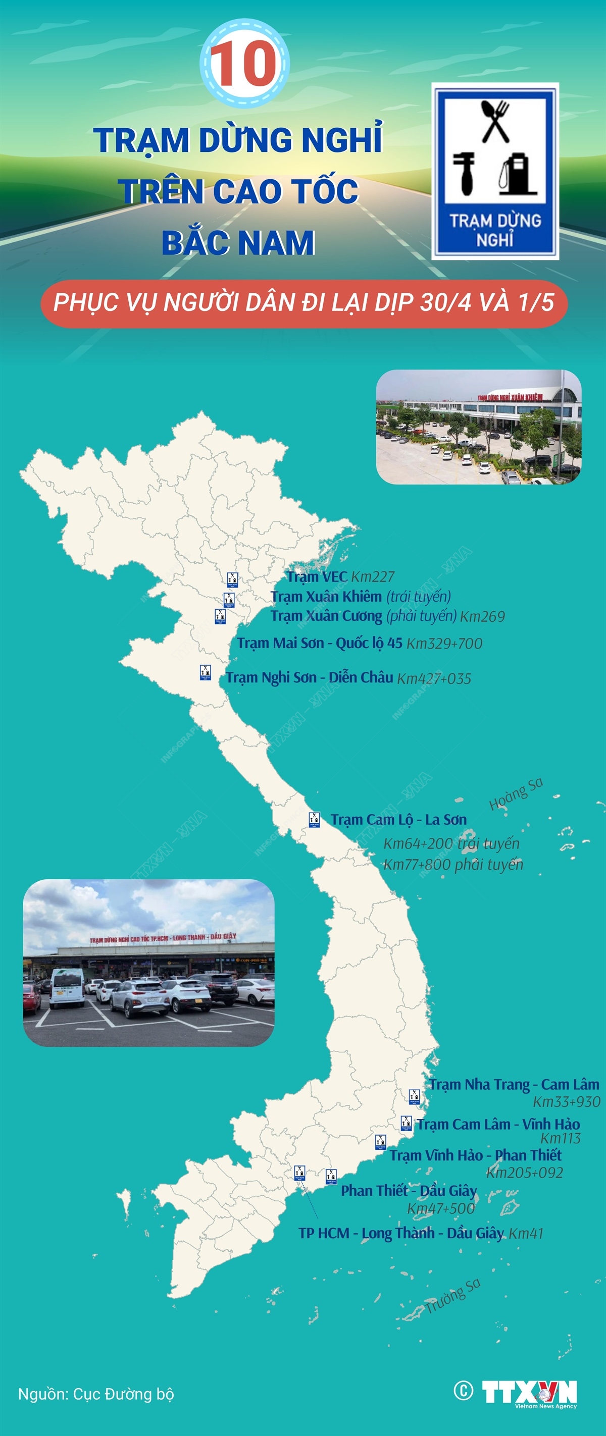 10 trạm dừng nghỉ trên cao tốc Bắc Nam phục vụ người dân đi lại dịp 30/4-1/5