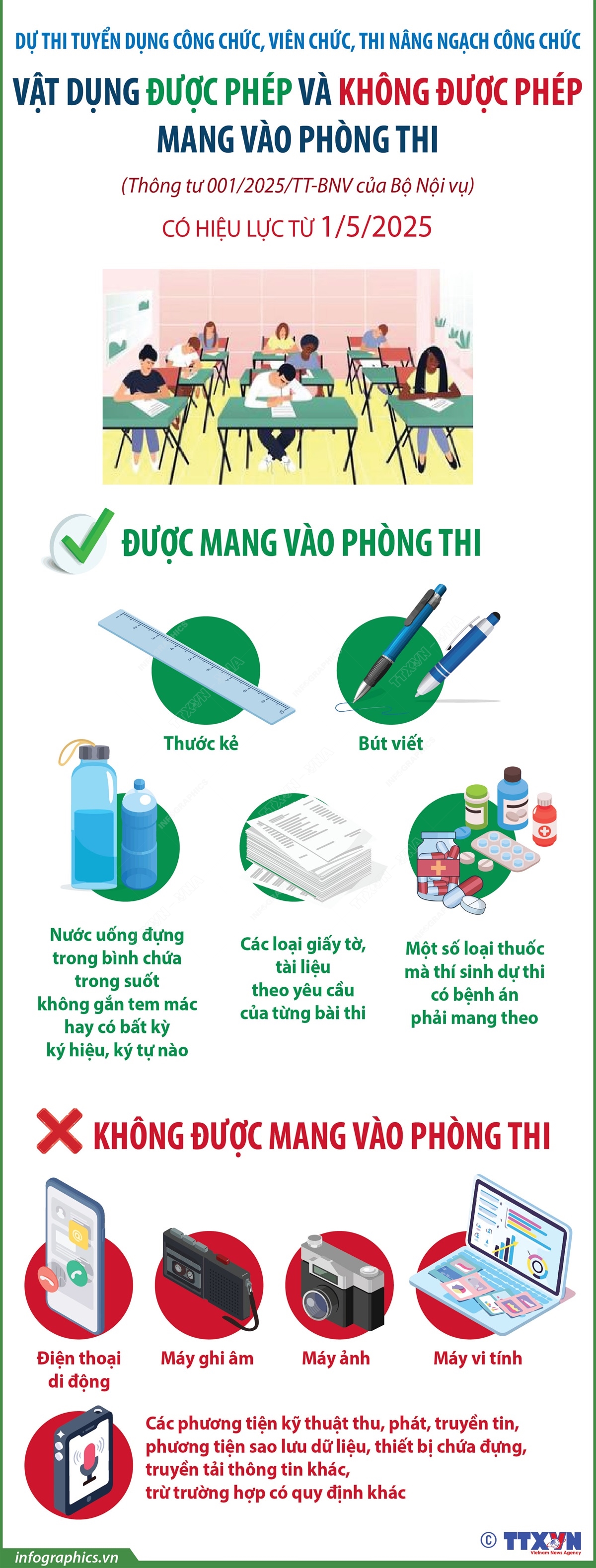 Dự thi tuyển dụng công chức, viên chức, thi nâng ngạch công chức: Vật dụng được phép và không được phép mang vào phòng thi