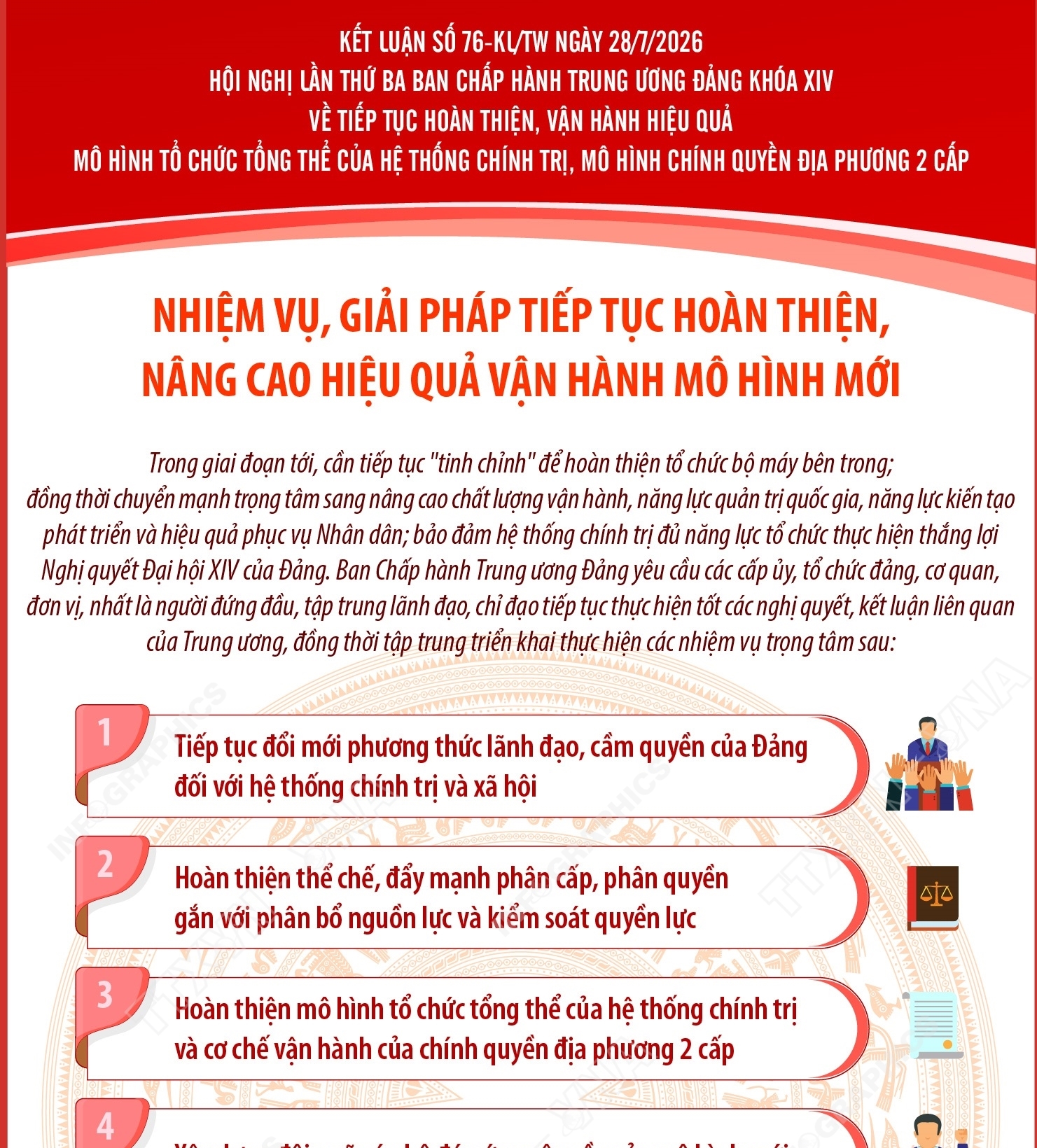Kết luận số 76-KL/TW: Nhiệm vụ, giải pháp tiếp tục hoàn thiện, nâng cao hiệu...