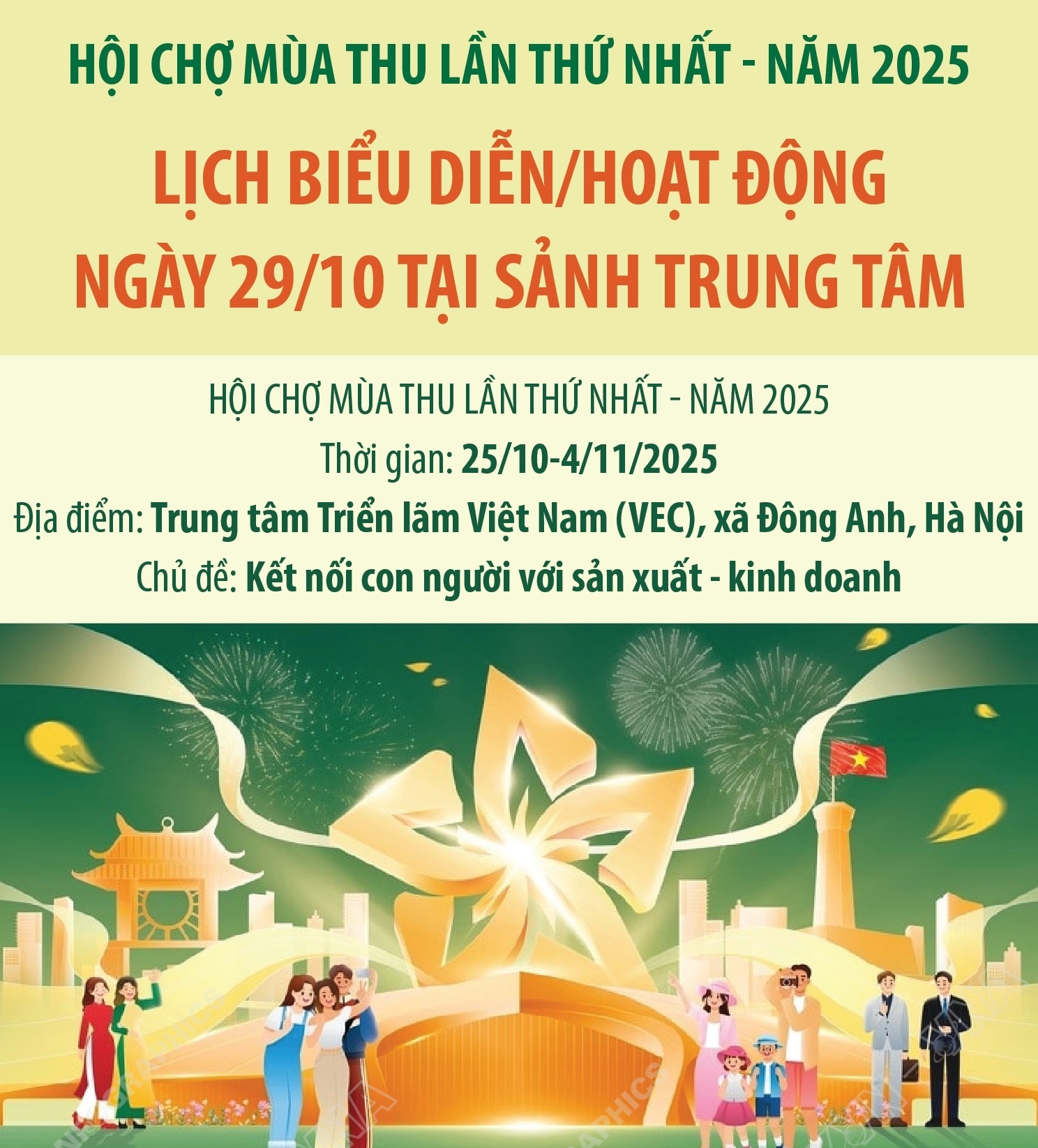 Hội chợ Mùa thu lần thứ nhất - năm 2025: Lịch biểu diễn/hoạt động ngày 29/10 tại Sảnh Trung tâm