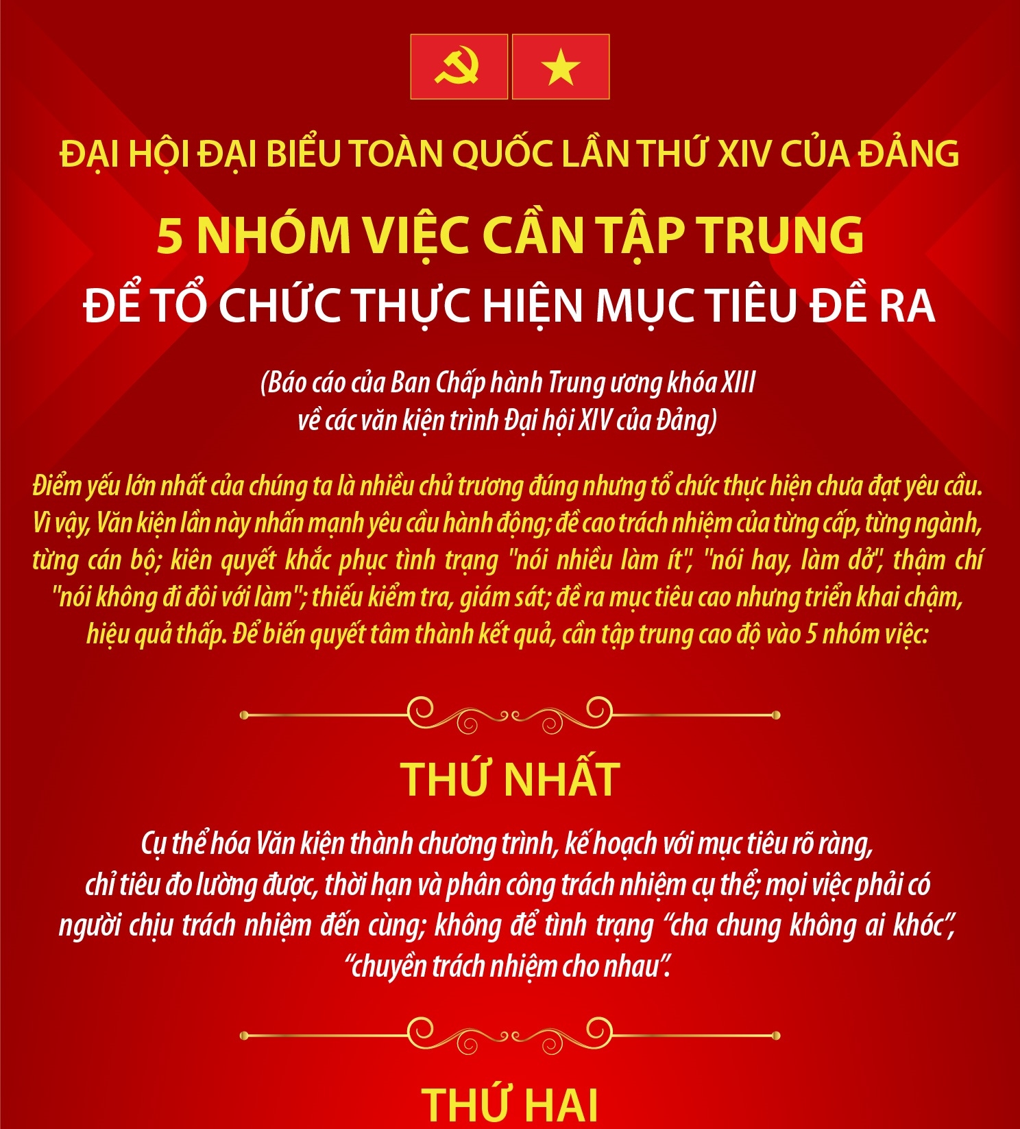 Đại hội Đảng XIV: 5 nhóm việc cần tập trung để tổ chức thực hiện mục tiêu đề ra