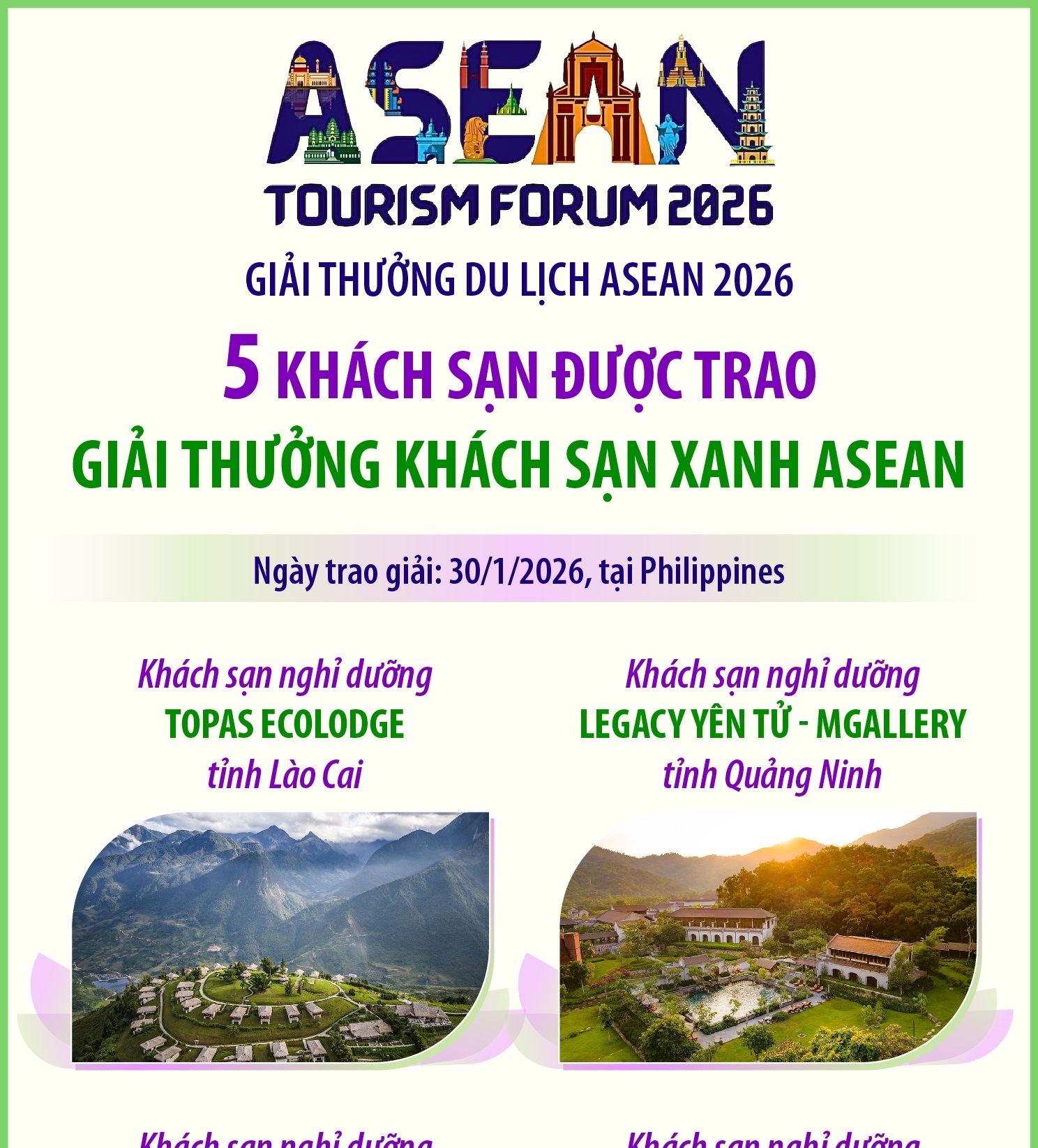 Giải thưởng Du lịch ASEAN 2026: 5 khách sạn được trao Giải thưởng Khách sạn...