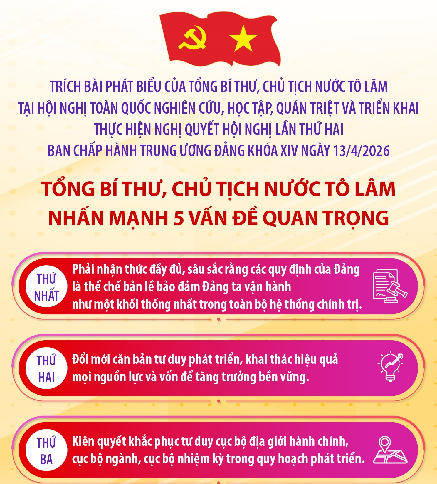 Tổng Bí thư, Chủ tịch nước Tô Lâm nhấn mạnh 5 vấn đề quan trọng tại Hội nghị toàn quốc nghiên cứu, học tập, quán triệt và triển khai thực hiện Nghị quyết Hội nghị Trung ương 2