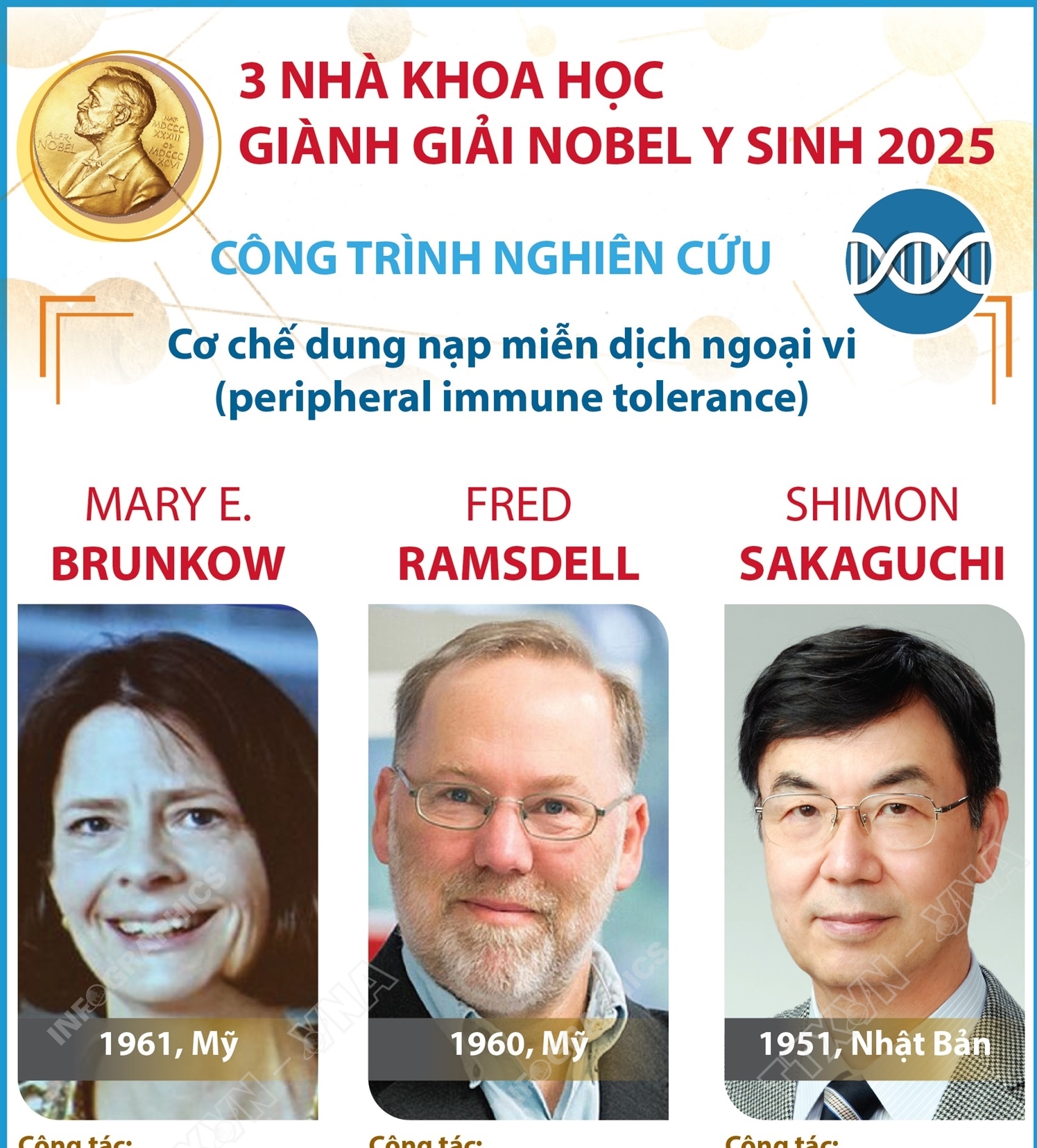 Giải Nobel Y sinh 2025 vinh danh 3 nhà khoa học Mary E. Brunkow, Fred...