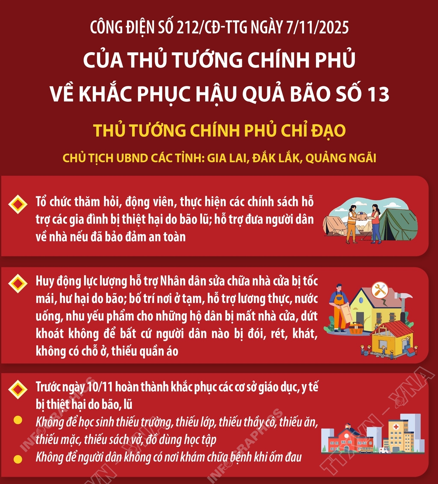 Công điện số 212/CĐ-TTg ngày 7/11/2025 của Thủ tướng Chính phủ  về khắc phục hậu quả bão số 13