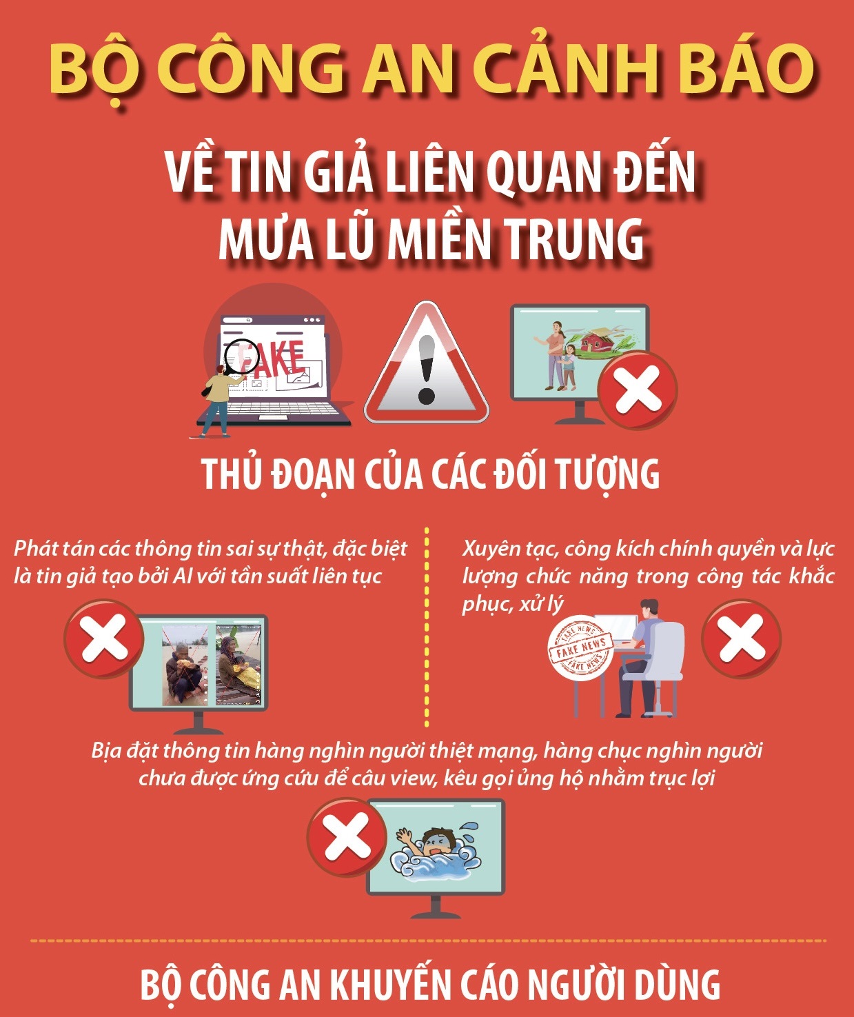 Bộ Công an cảnh báo về tin giả liên quan đến mưa lũ miền Trung