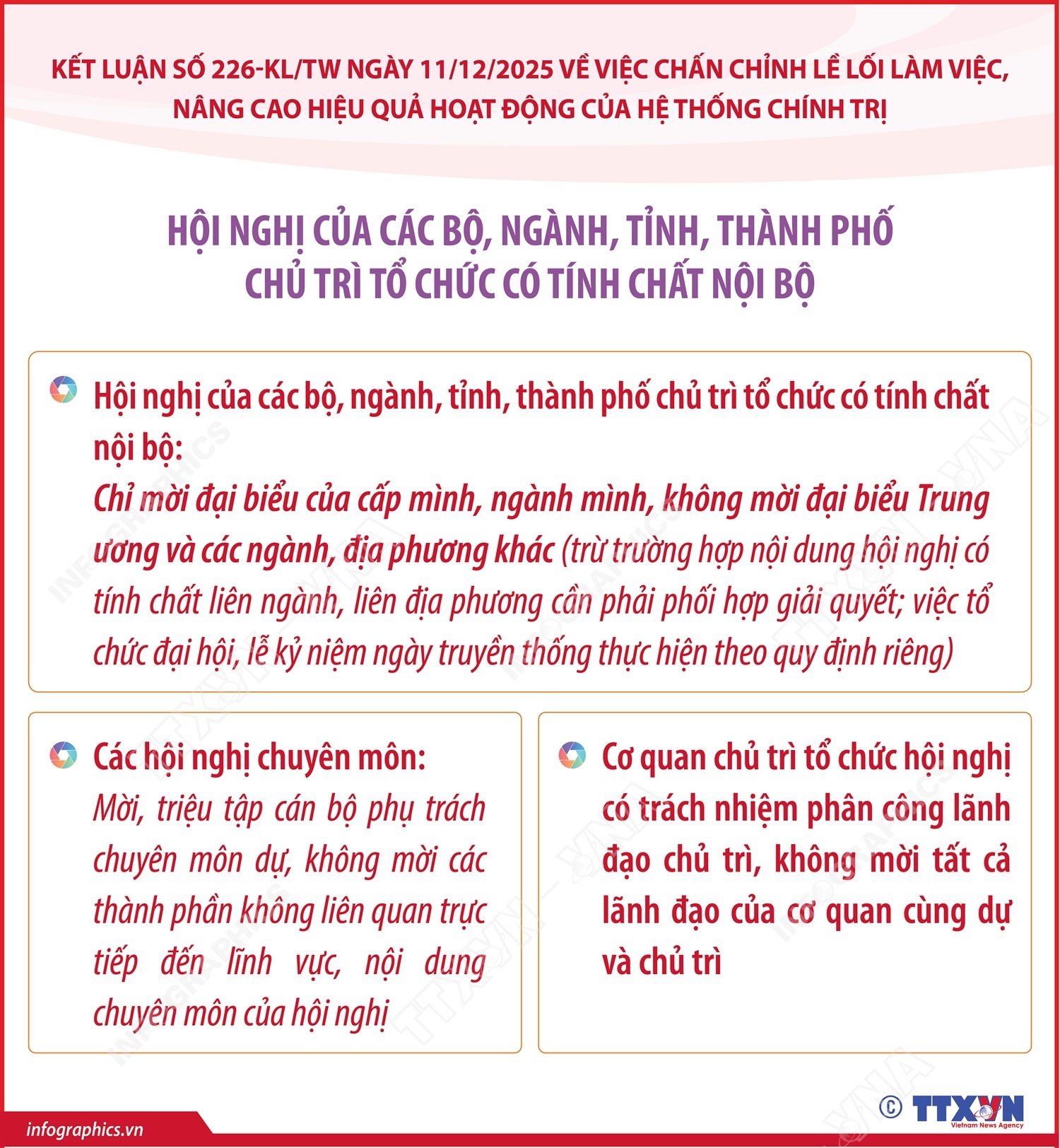 Kết luận số 226-KL/TW: Hội nghị của các bộ, ngành, tỉnh, thành phố chủ trì tổ chức có tính chất nội bộ