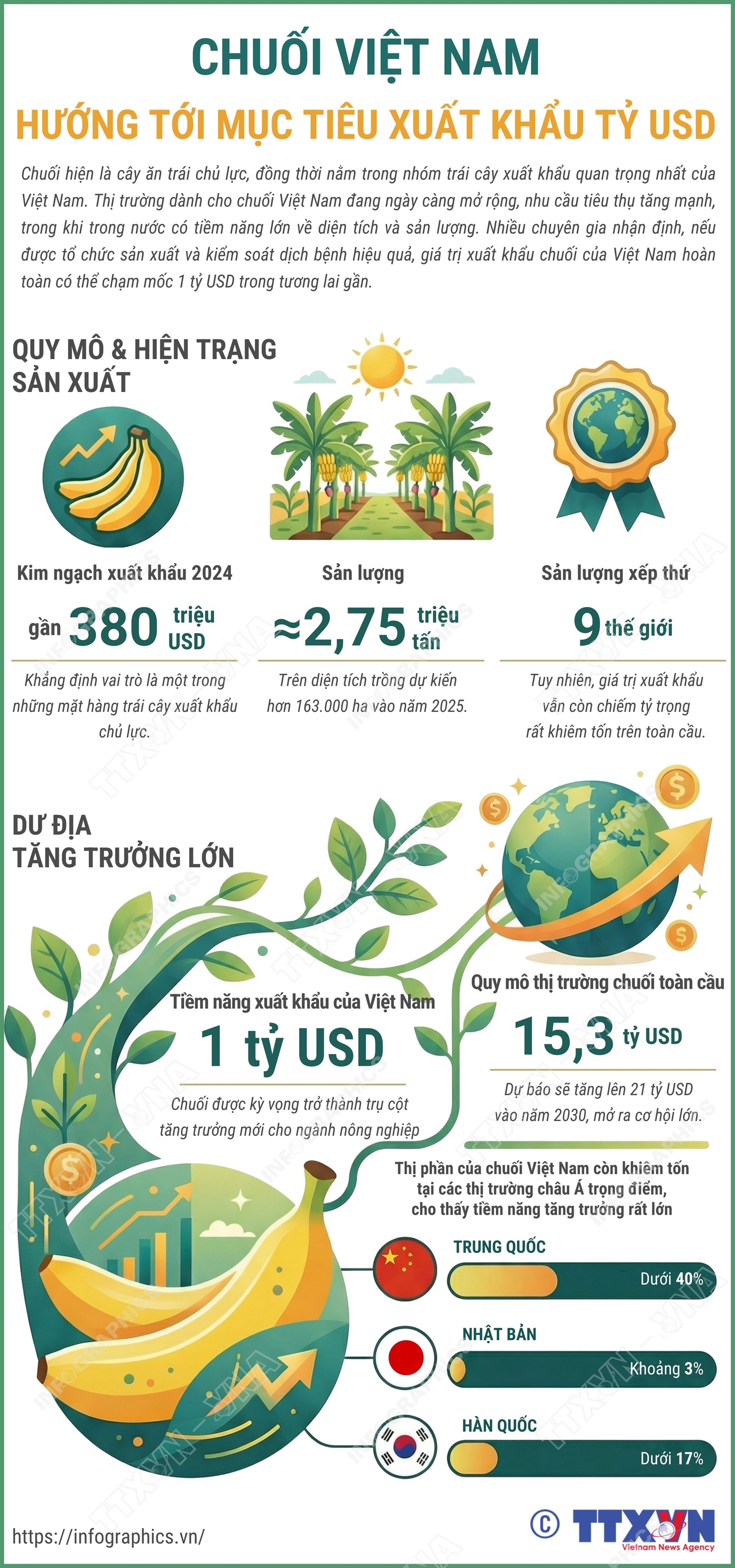 Xuất khẩu chuối Việt Nam hướng tới mục tiêu 1 tỷ USD