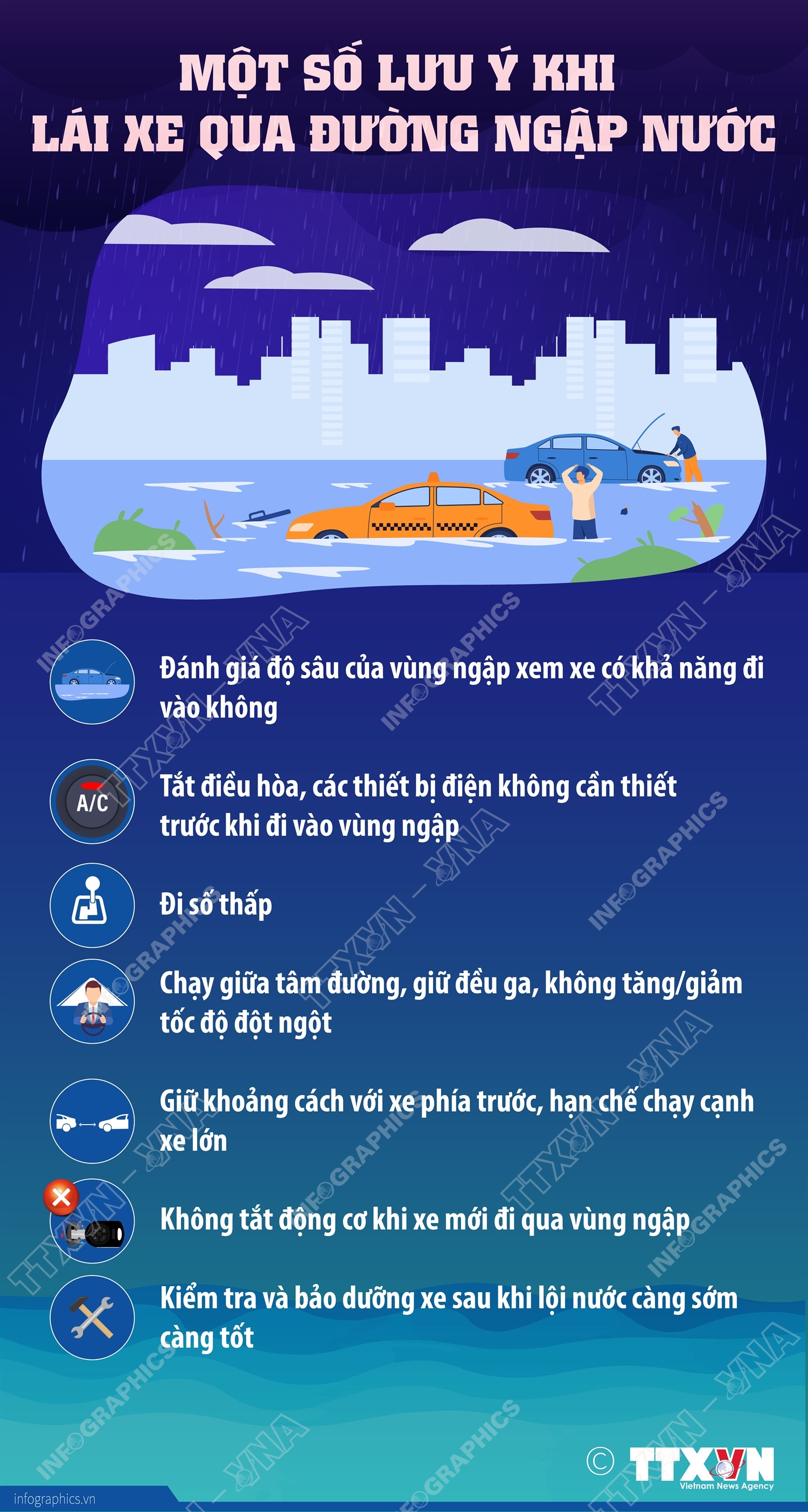 Một số lưu ý khi lái xe qua đường ngập nước