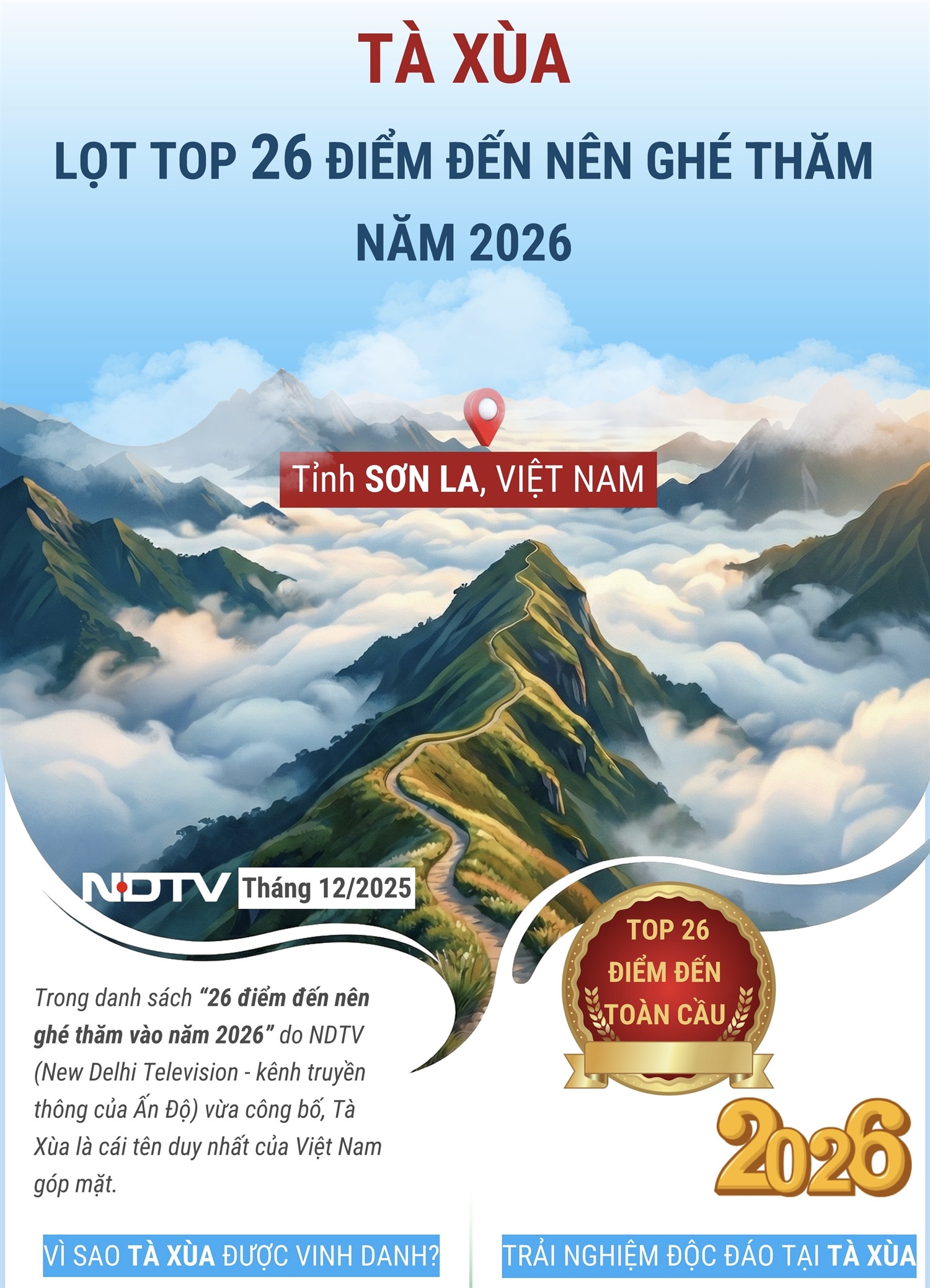 Thiên đường mây Tà Xùa lọt top 26 điểm đến toàn cầu nên ghé thăm vào năm 2026