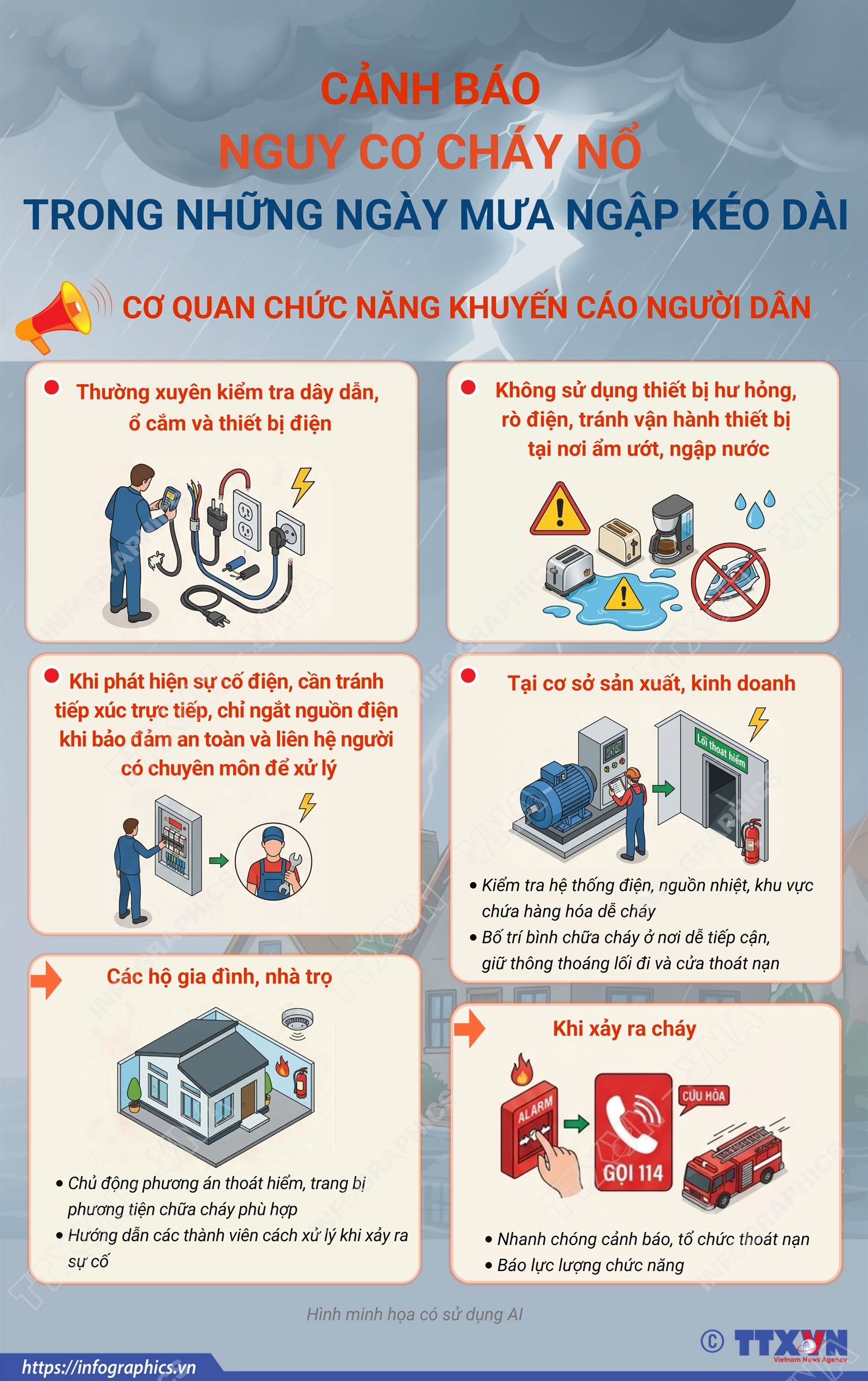 Cảnh báo nguy cơ cháy nổ trong những ngày mưa ngập kéo dài