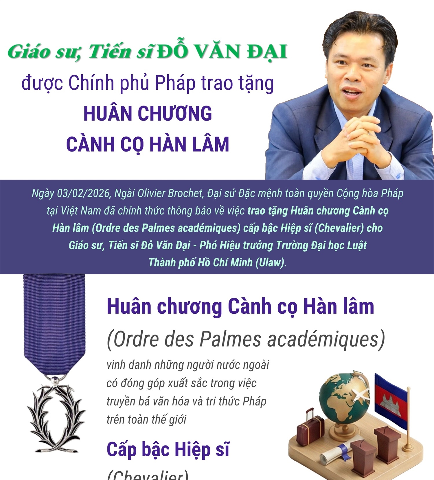 Giáo sư, Tiến sĩ Đỗ Văn Đại được Chính phủ Pháp trao tặng Huân chương...