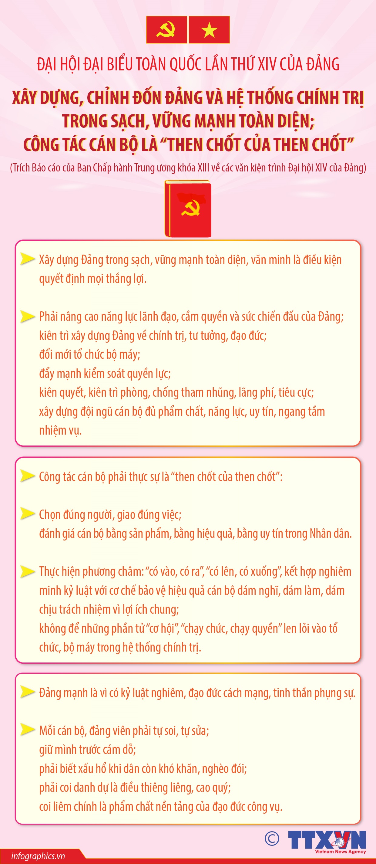 Xây dựng, chỉnh đốn Đảng và hệ thống chính trị trong sạch, vững mạnh toàn diện; công tác cán bộ là “then chốt của then chốt”