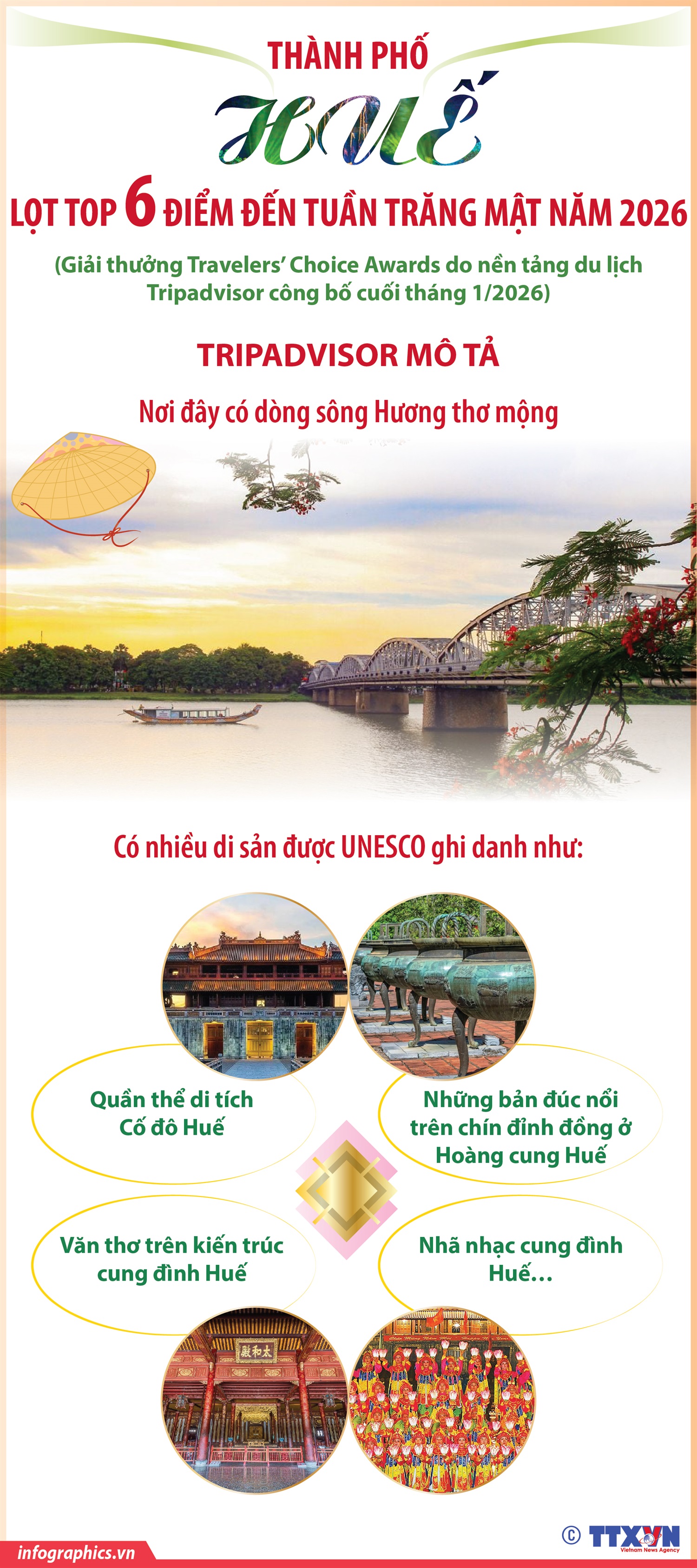 Thành phố Huế lọt top 6 điểm đến tuần trăng mật năm 2026