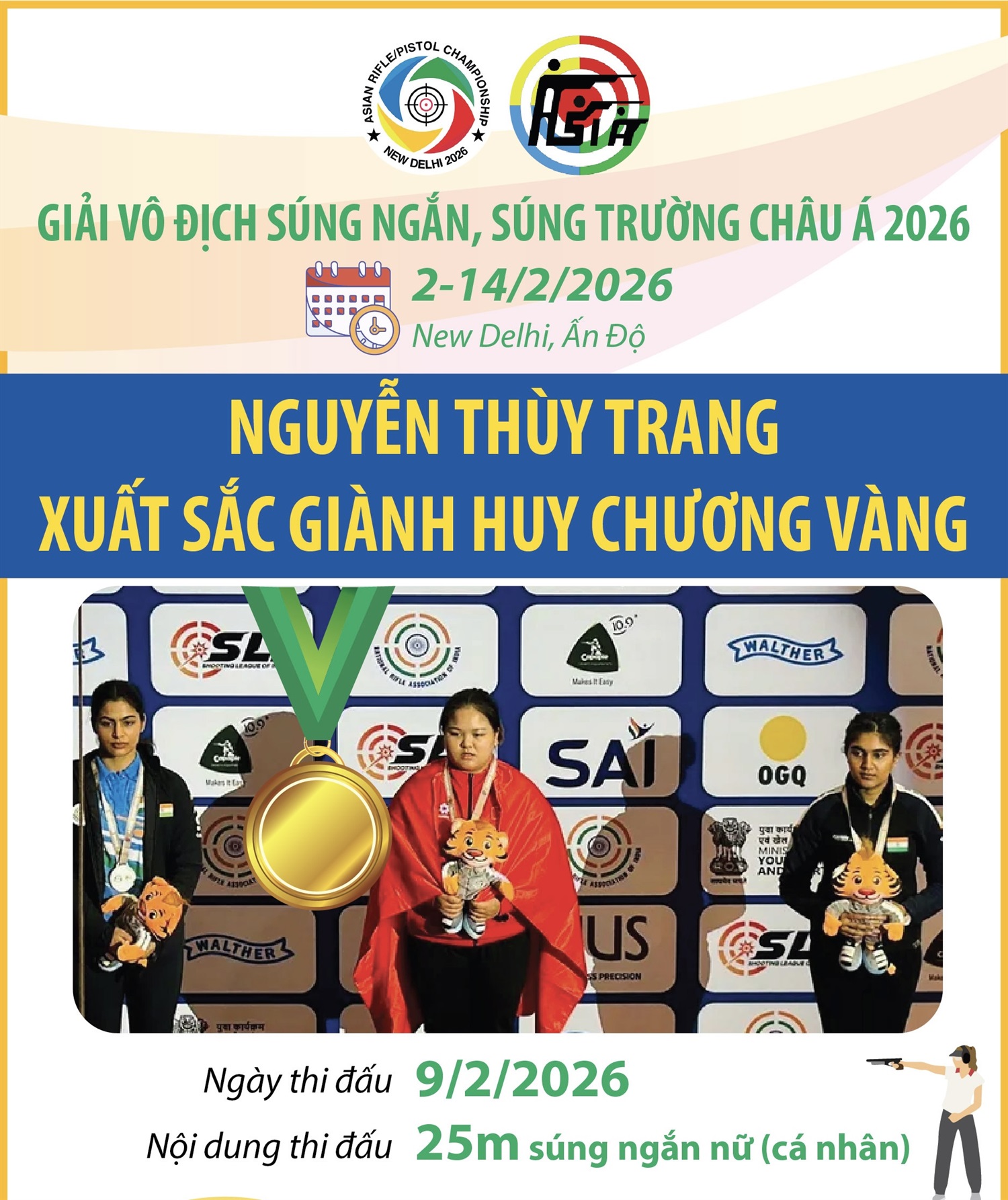 Giải Vô địch súng ngắn, súng trường châu Á 2026: Nguyễn Thùy Trang xuất sắc...