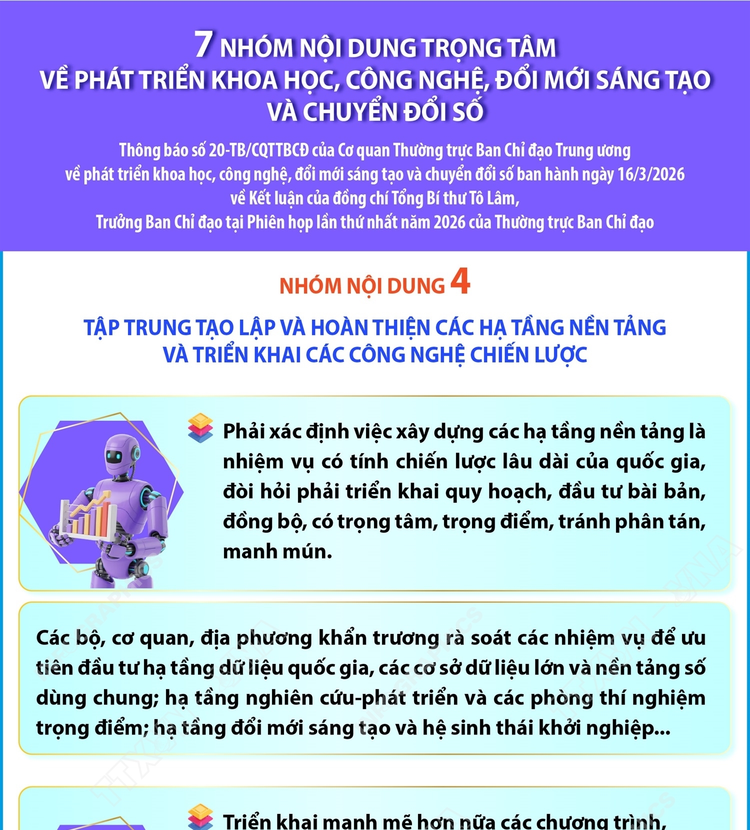 7 nhóm nội dung trọng tâm về phát triển khoa học, công nghệ, đổi mới sáng tạo và chuyển đổi số (Nhóm nội dung 4)