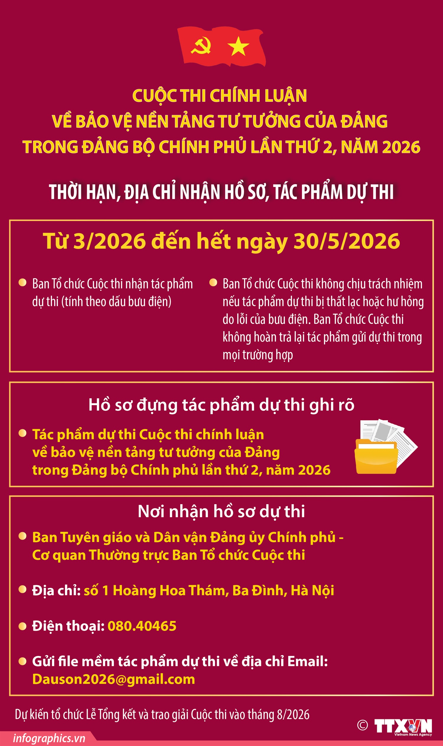 Cuộc thi chính luận về bảo vệ nền tảng tư tưởng của Đảng trong Đảng bộ Chính phủ lần thứ 2, năm 2026: Thời hạn, địa chỉ nhận hồ sơ, tác phẩm dự thi