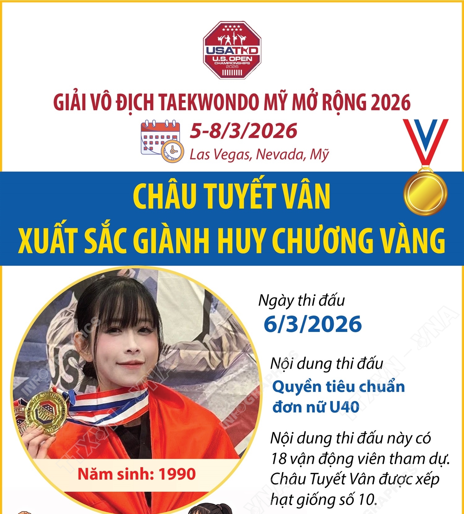 Châu Tuyết Vân giành Huy chương Vàng quyền tiêu chuẩn đơn nữ U40