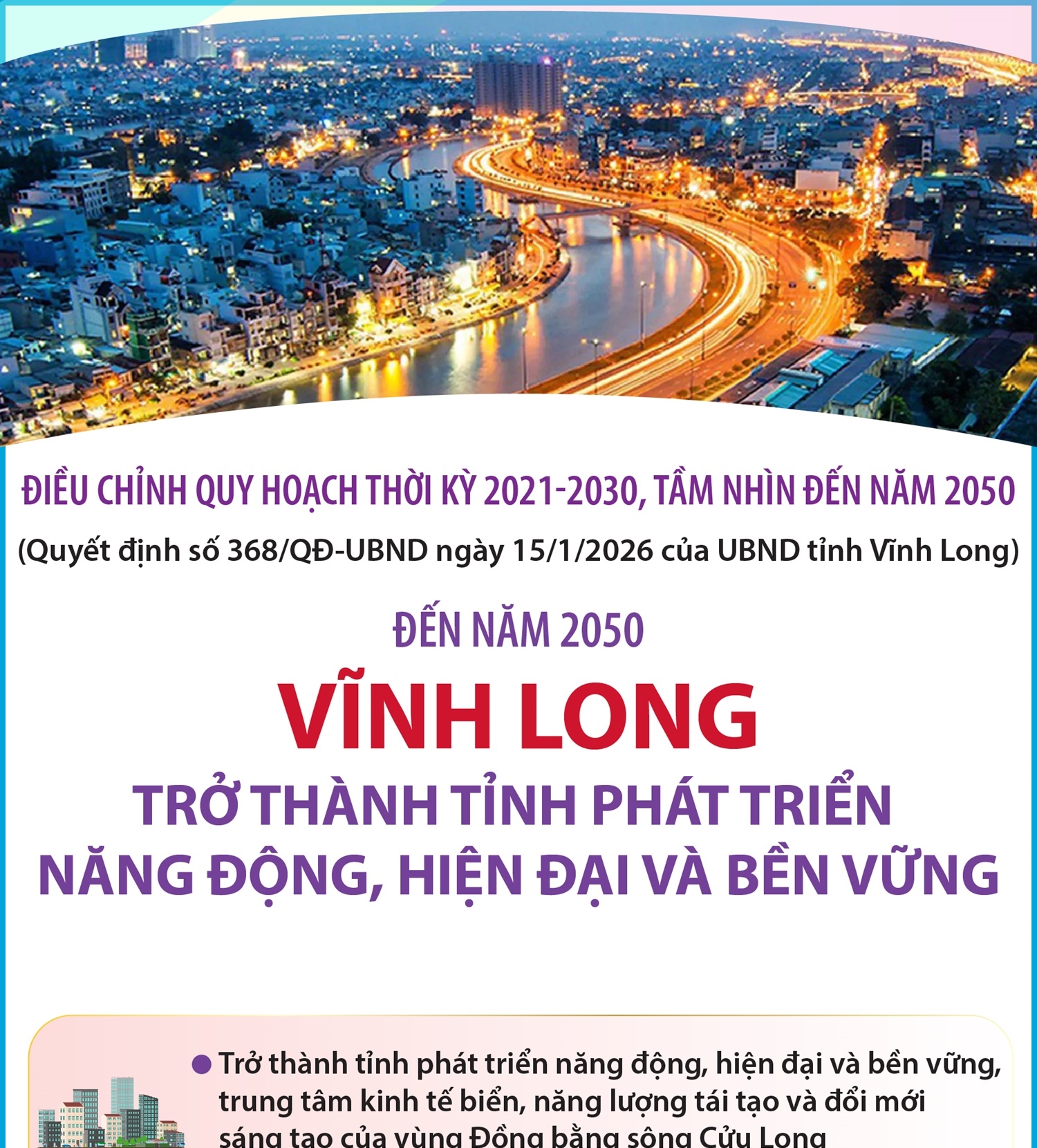 Đến năm 2050, Vĩnh Long trở thành tỉnh phát triển năng động, hiện đại và...