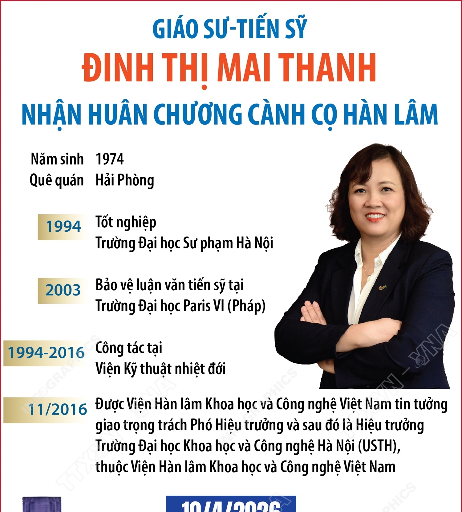 Giáo sư-Tiến sỹ Đinh Thị Mai Thanh nhận Huân chương Cành cọ Hàn lâm
